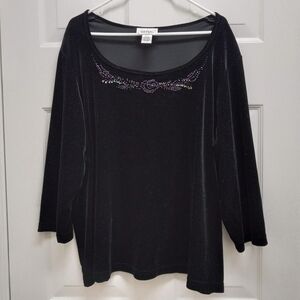 Vintage Bob Mackie Studio Velour Top Black 2X Beaded Sequin Party Holiday